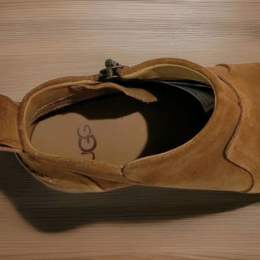 UGG Women's Aureo Tan Suede Zip Ankle Booties New Size 6 - Picture 5 of 9